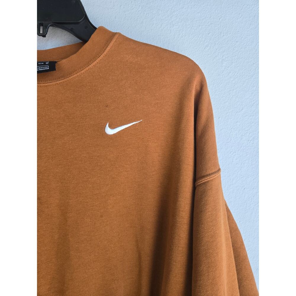 Nike Womens XS Brown Crop Crewneck Sweatshirt Fleece Oversized Pullover Swoosh - Picture 3 of 9